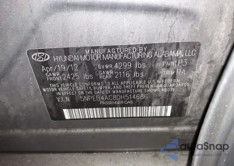 2013 Hyundai Sonata Gls from USA, damaged, VIN 5NPEB4AC8DH514686